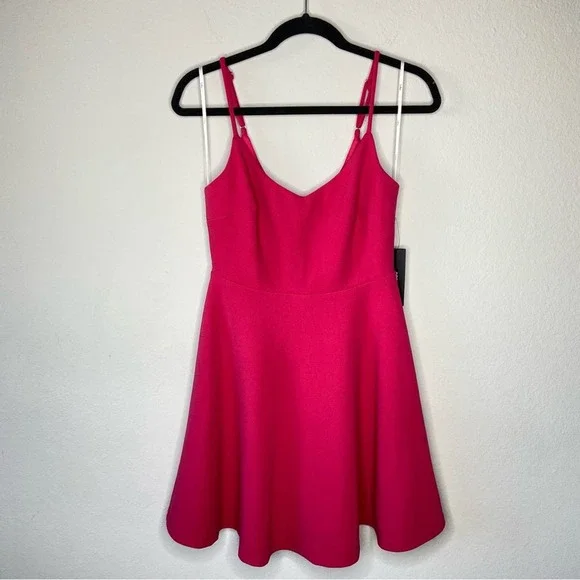 magenta skater dress CurveWow Lace Plunge Ruffle Skater Dress Magenta Curvewow